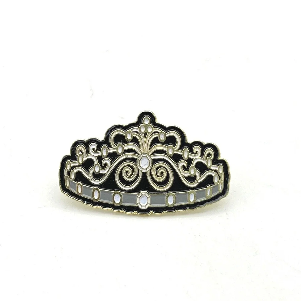 Crown Awards Tiara Enamel Pin Gold Tone Black White Regal Queen Crown Lapel Pin